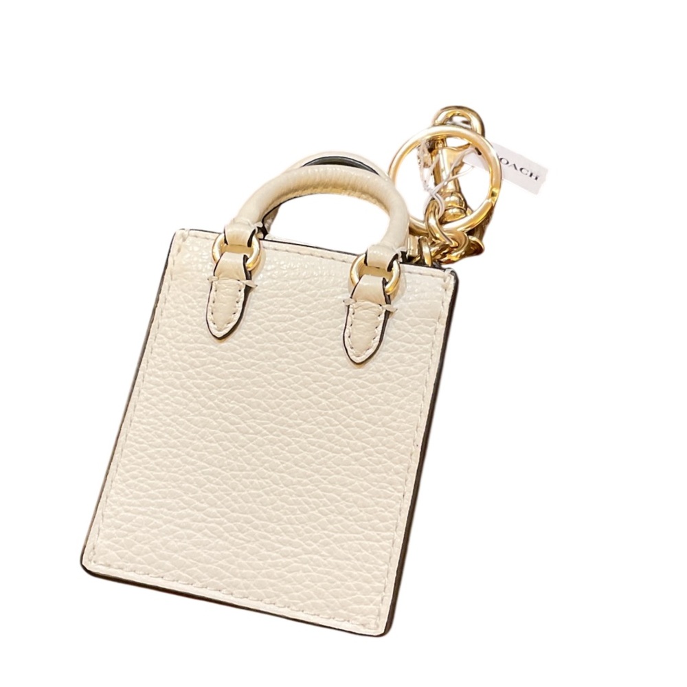 Coach Cream Mini Tote Keychain Bag charm with Gold Accents NWT - Picture 2 of 3